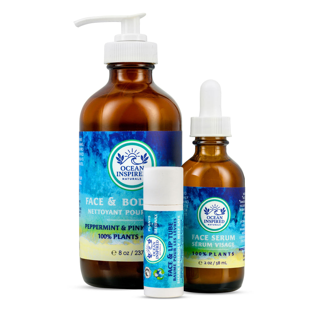 Ocean Inspired Trio! Face/Body Wash, Face Serum, Face and Lip Balm